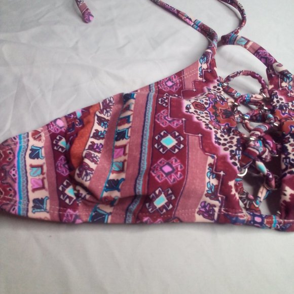 Xhilaration Swim Bikini Top XS Strappy Patterned Pink Purple - Picture 13 of 15
